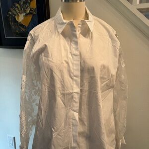 Zara white buttondown with chiffon “lace” sleeves